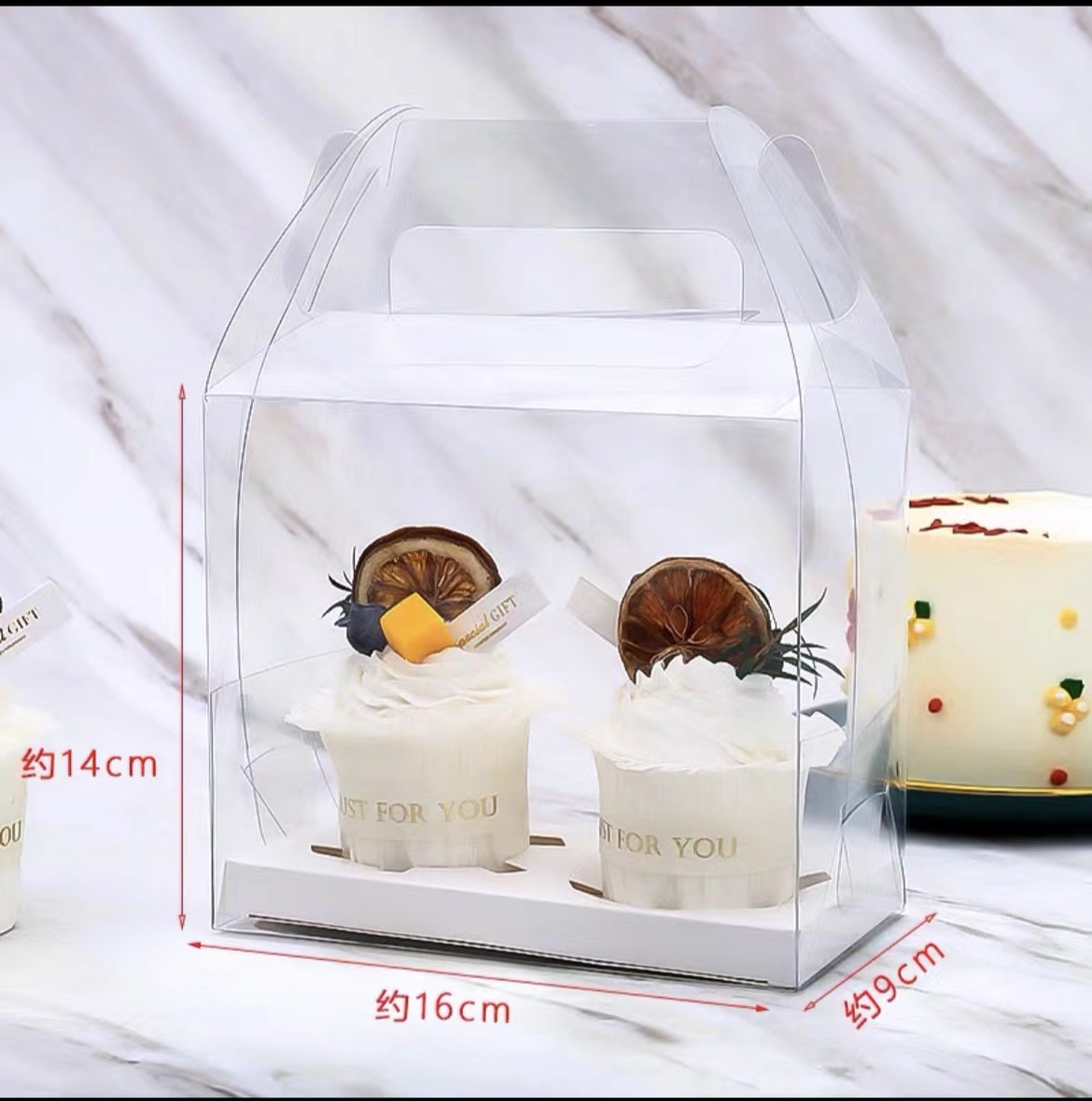 Caja de embalaje de la torta de la taza de papel del día de los niños 2 tabletas 4 tabletas taza transparente muffin taza caja de embalaje caja de pastel de postre