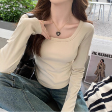 秋冬打底衫女方领内搭长袖t恤双面德绒保暖衣女士洋气打底衫t恤女