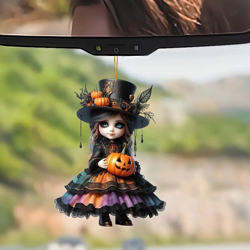 Halloween nuevo calabaza bruja colgante plano transfronterizo su viejo espejo retrovisor decoración colgante llavero colgante image 4