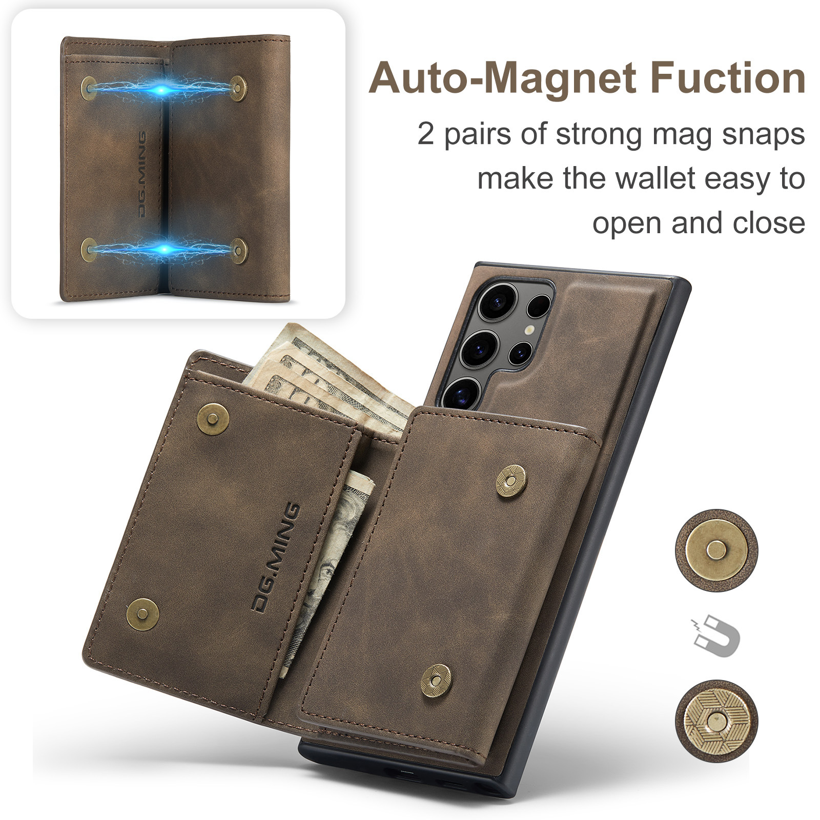 M1 für Samsung S24 Ultra Multifunktions-Geldbörsen-Schutzhülle S23 Ultra Magnetische geteilte Geldbörsen-Lederhülle_voghion.com