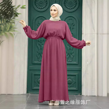 2023穆斯林中东女装时尚蝙蝠袖连衣裙abaya长裙muslim阿拉伯服饰