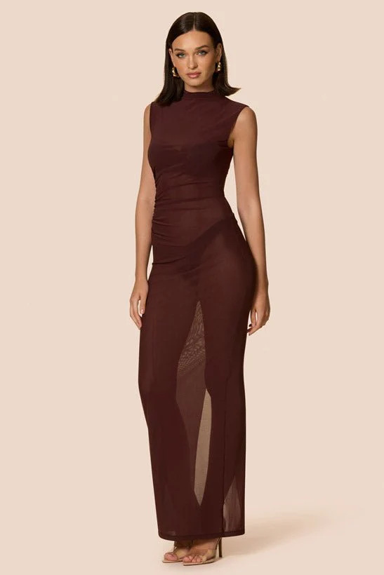 2025 European And American Style Summer New Sexy Women's, Slim-fit Sheer Stand-up Collar Sleeveless Back-slit Mesh_ecoleips.com