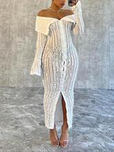 Womens Plain Bodycon Dress Elegant Chic Long Sleeve One