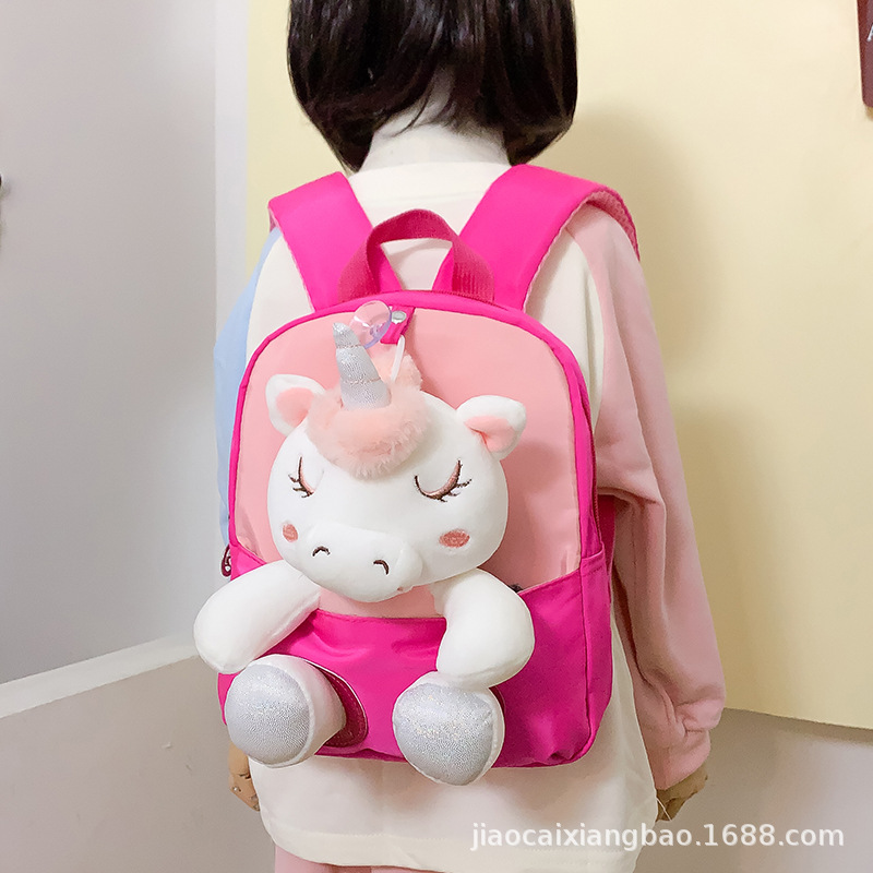 Mochila para niños nueva mochila de caballo de un solo hombre de dibujos animados de Kindergarten de peluche muñeca mochila de nylon ligero bolsa de moda