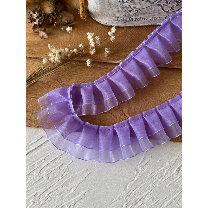 보라색 주름 목선 수제 DIY 소재 더블 레이어 레이스 액세서리 의류 커프스 러플 스노우 원사 벨트