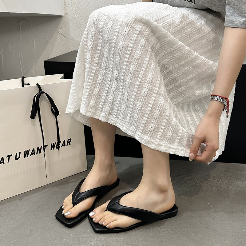 Square Toe Flip-Flops For Women Summer 2025 New Style With Dress Beach Shoes High-End Fashion Casual Sandals_vogvips.com