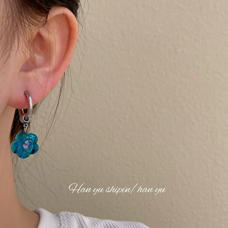 Brand transparent cute fashionable earrings, flowered, 2023 collection, simple and elegant design