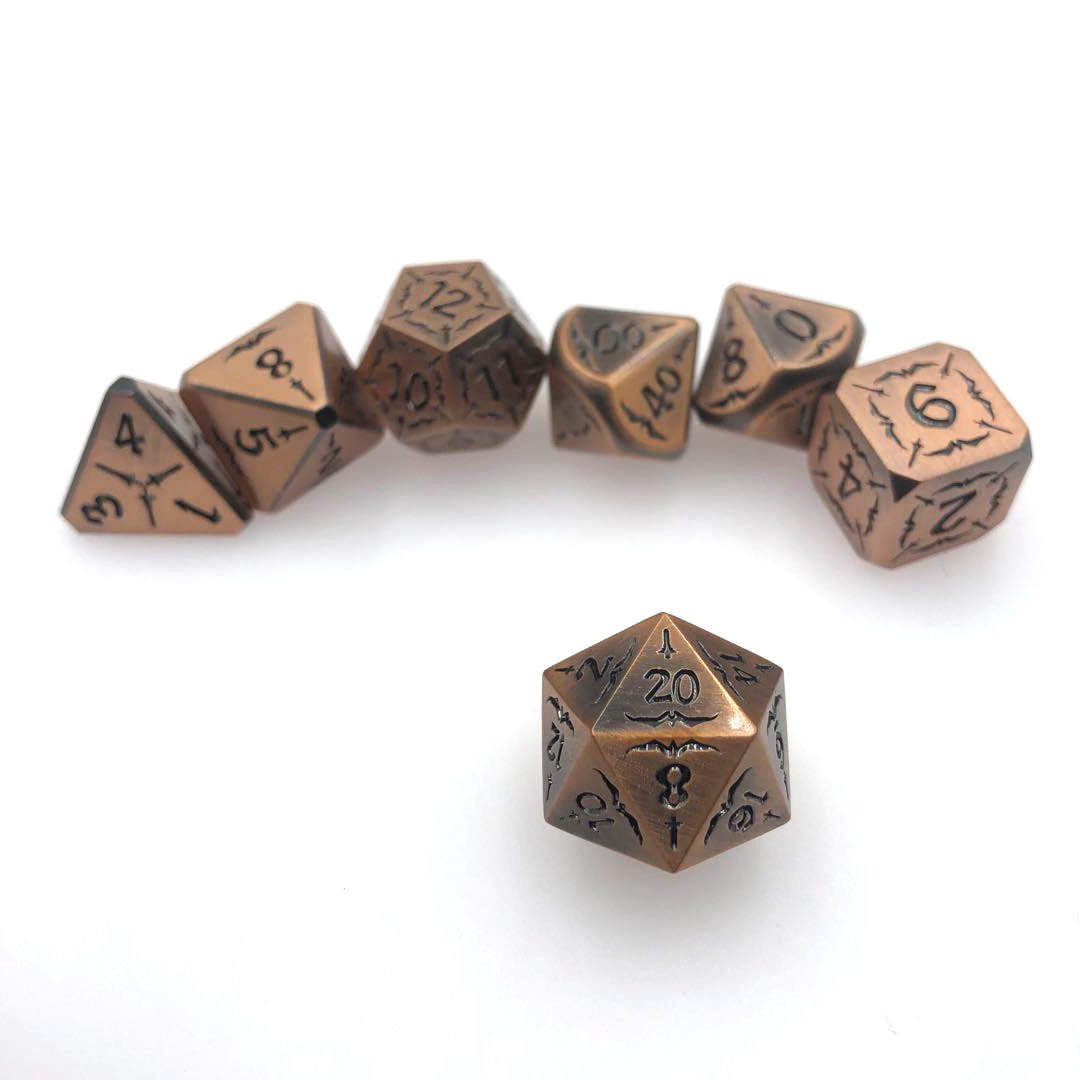Cthulhu-themed metal dice set