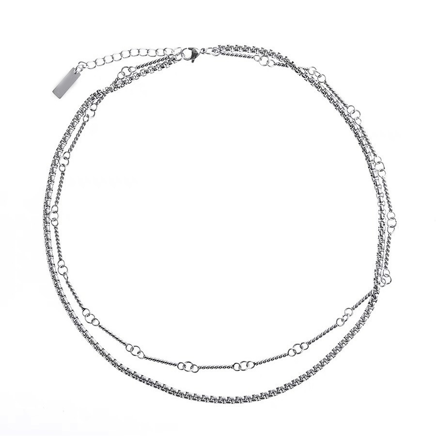Collana a catena con bambù a doppio strato vintage in acciaio_voghion.com