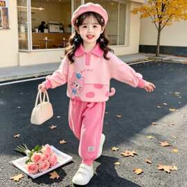 女童套装秋季2026新款儿童洋气宽松宝宝时髦休闲风卫衣运动风套装