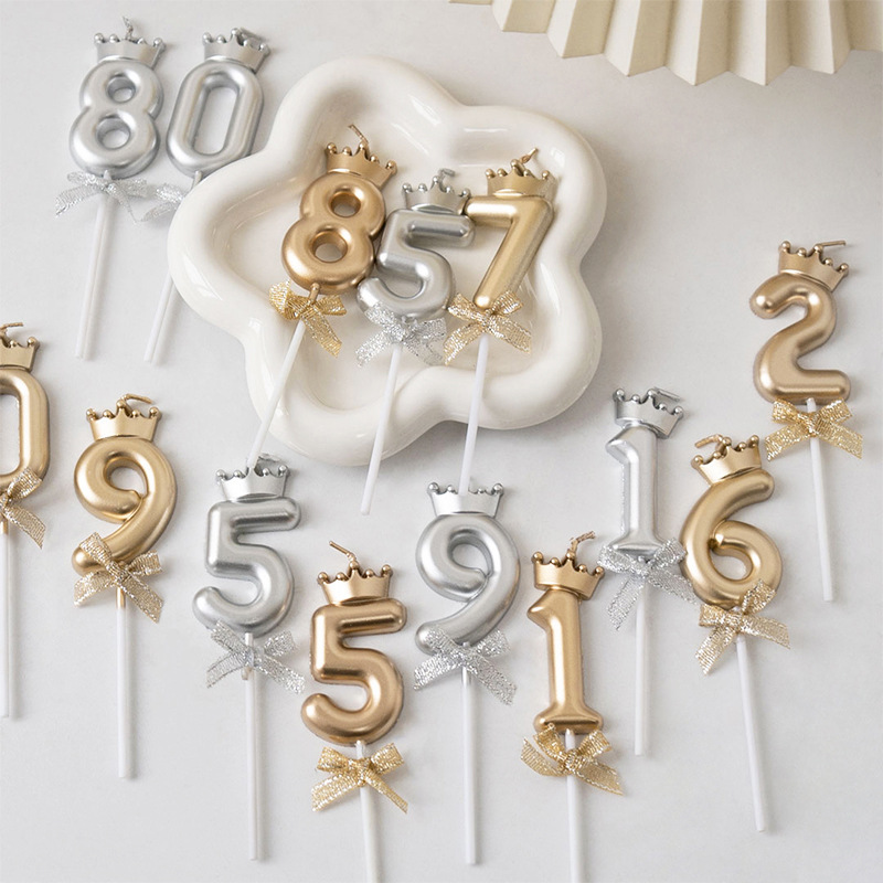 香槟金银色蝴蝶结数字蜡烛蛋糕用蜡烛18岁30岁女神生日派对装饰|undefined