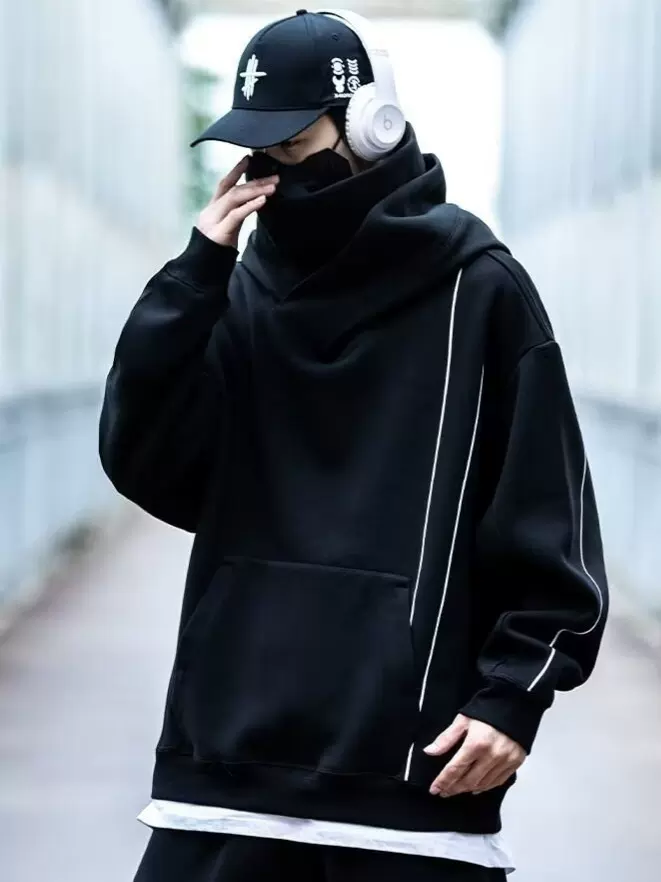 国潮牌高领美式卫衣男女秋冬新款重磅加厚保暖连帽情侣上衣外套