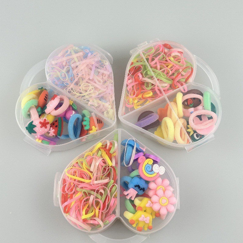 Amor caja de color pequeña flor de dibujos animados clip de agarre color macarón de alta elasticidad correa de goma desechable para niños lindos cuerda de cabeza
