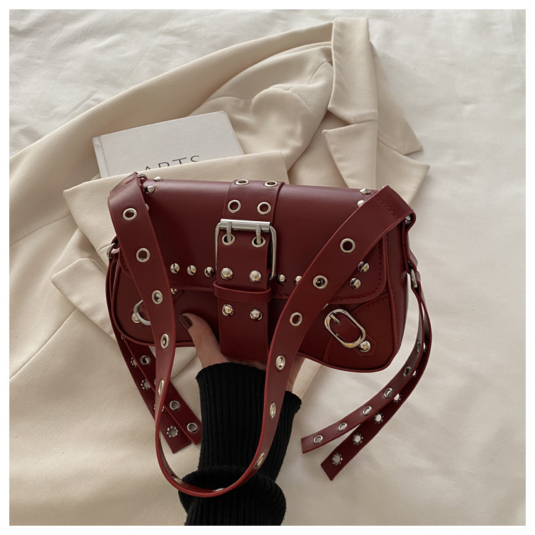 2025 New Trendy Studded Leopard Print Designer Motorcycle Shoulder Bag Crossbody Underarm Baguette Bag For Women - Thumbnail 8