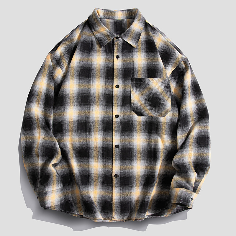 Entity-2025 Spring New Men's Korean Style Trendy Loose Fit Turn-Down Collar Long Sleeve Cotton Shirt Couple Jacket