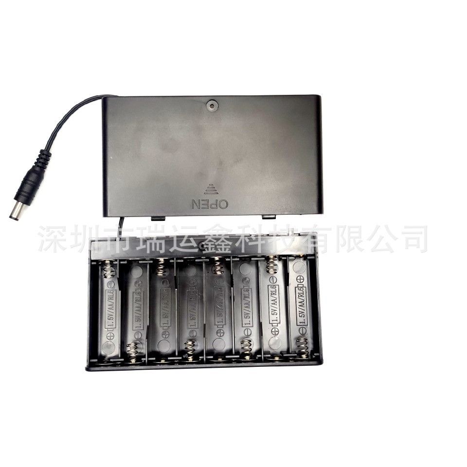 现货5号8节电池盒带开关带盖八节五号电池座带DC5521 12V电池盒