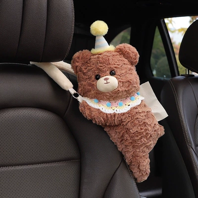 Car tissue box/set: bag for hanging on the side - hat-bear-yellow-ball-bib-detachable