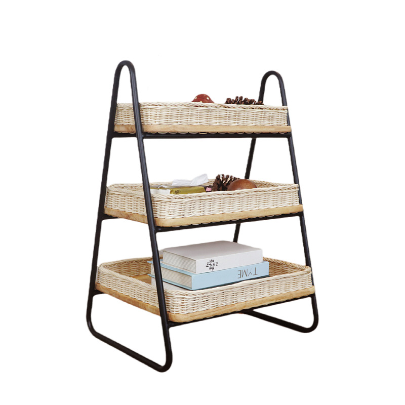 Estantes de almacenamiento de caña de estilo nórdico, estantes de almacenamiento de decoración residencial, estantes de almacenamiento de artículos diversos, cestas de almacenamiento de madera sólida tejidas a mano de tres capas