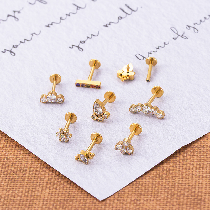 Fashion Geometric Metal Plating Zircon lip stud 1 Piece