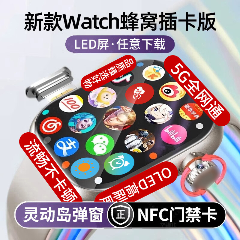 5G智能电话手表190°旋转摄像头高清屏插卡自由下载微信抖音QQ|undefined