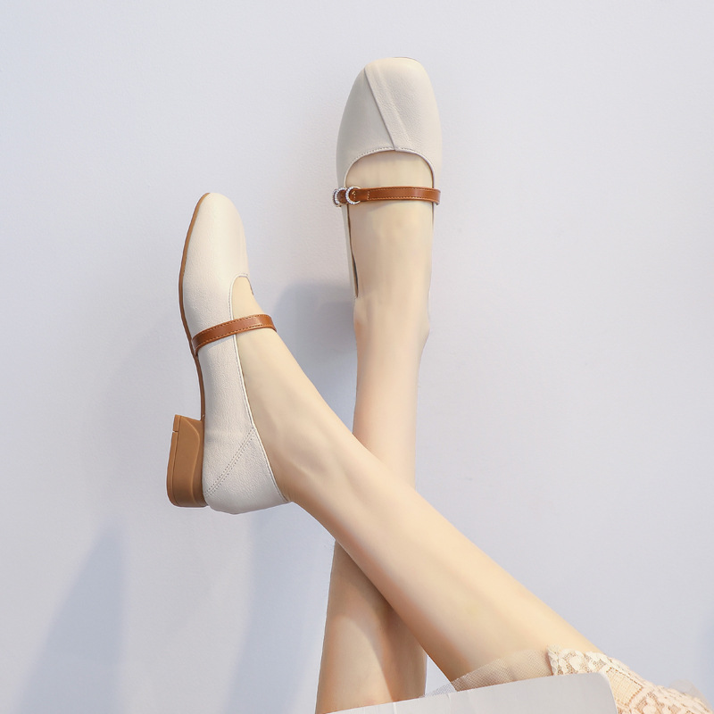 Mary Jane Shoes, Flat Summer Shallow Square Toe 2026 Spring And Autumn New Style Women's Soft-soled Loafers_vogvips.com