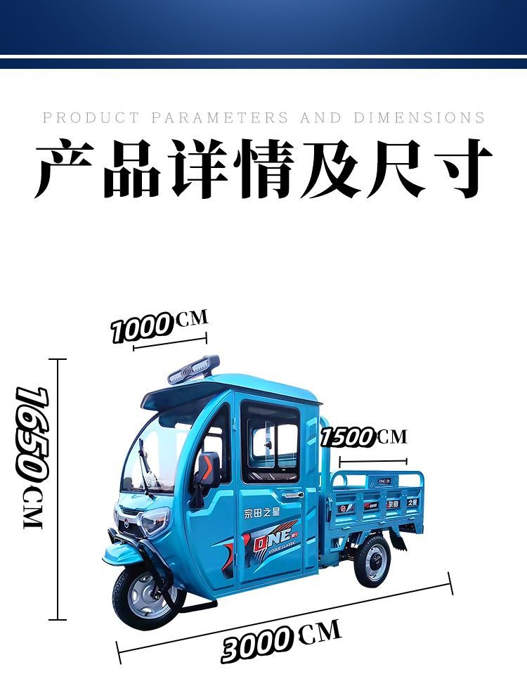 Semi-enclosed Electric Tricycle with Canopy for Cargo and Passengers