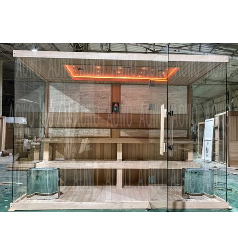 Sauna de teca de lujo canadiense importada personalizada con horno de sauna de Havia, piedra cultural, estrella