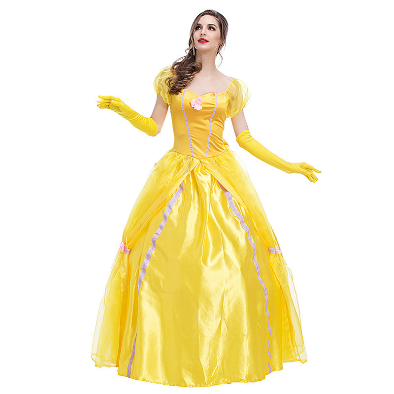 Halloween Princess Dress, Yellow Fairy Costume, European Retro Court Costume, Fairy Tale Themed Costume, Stage Costume, Singer Costume