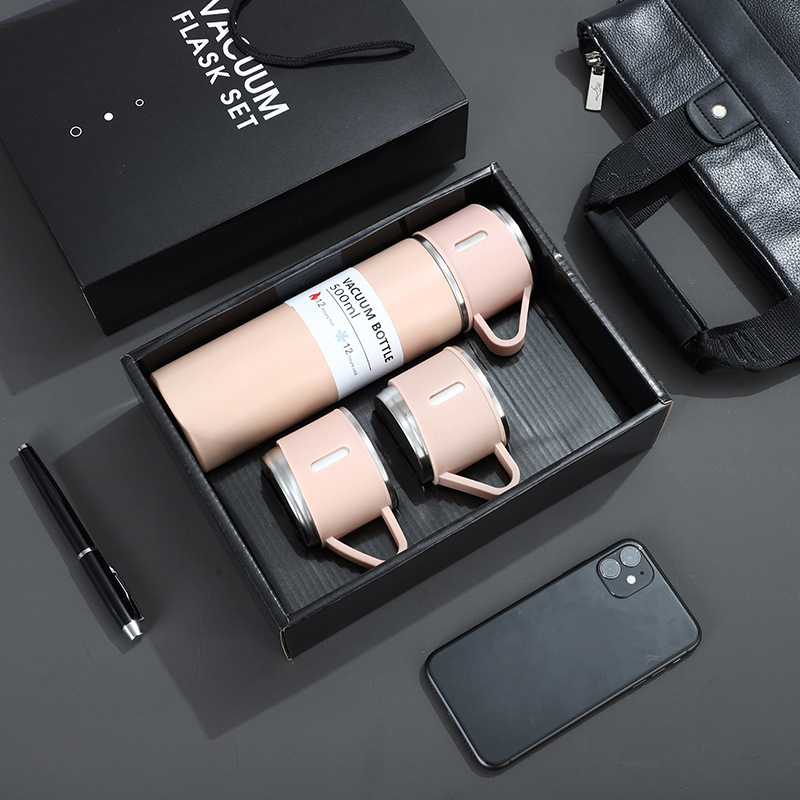 Taza de vacío de negocios de alta gama traje de tres tapas de doble uso taza de publicidad taza de agua de acero inoxidable taza de regalo puede ser logotipo personalizado