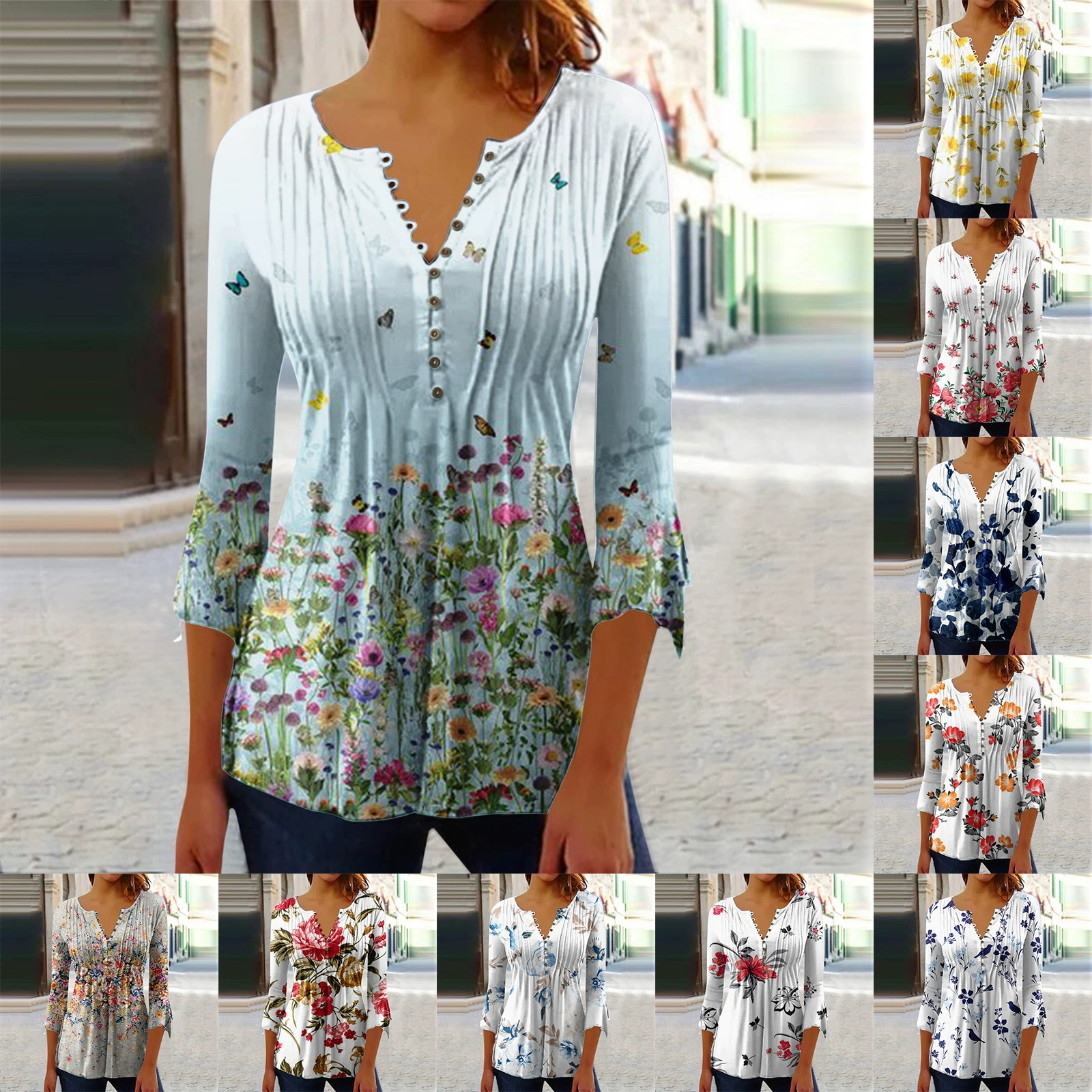 Классический цветочный женский дикий топ однобортный женский средний рукав свободный полукардиган Горячая продажа 3D цифровой принт