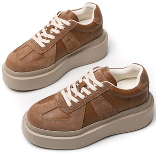 Vintage German Training Shoes Women's Thick-soled Maillard Genuine Leather Sports Casual Shoes Sneakers 2024 Autumn New Elevated Platform Shoes