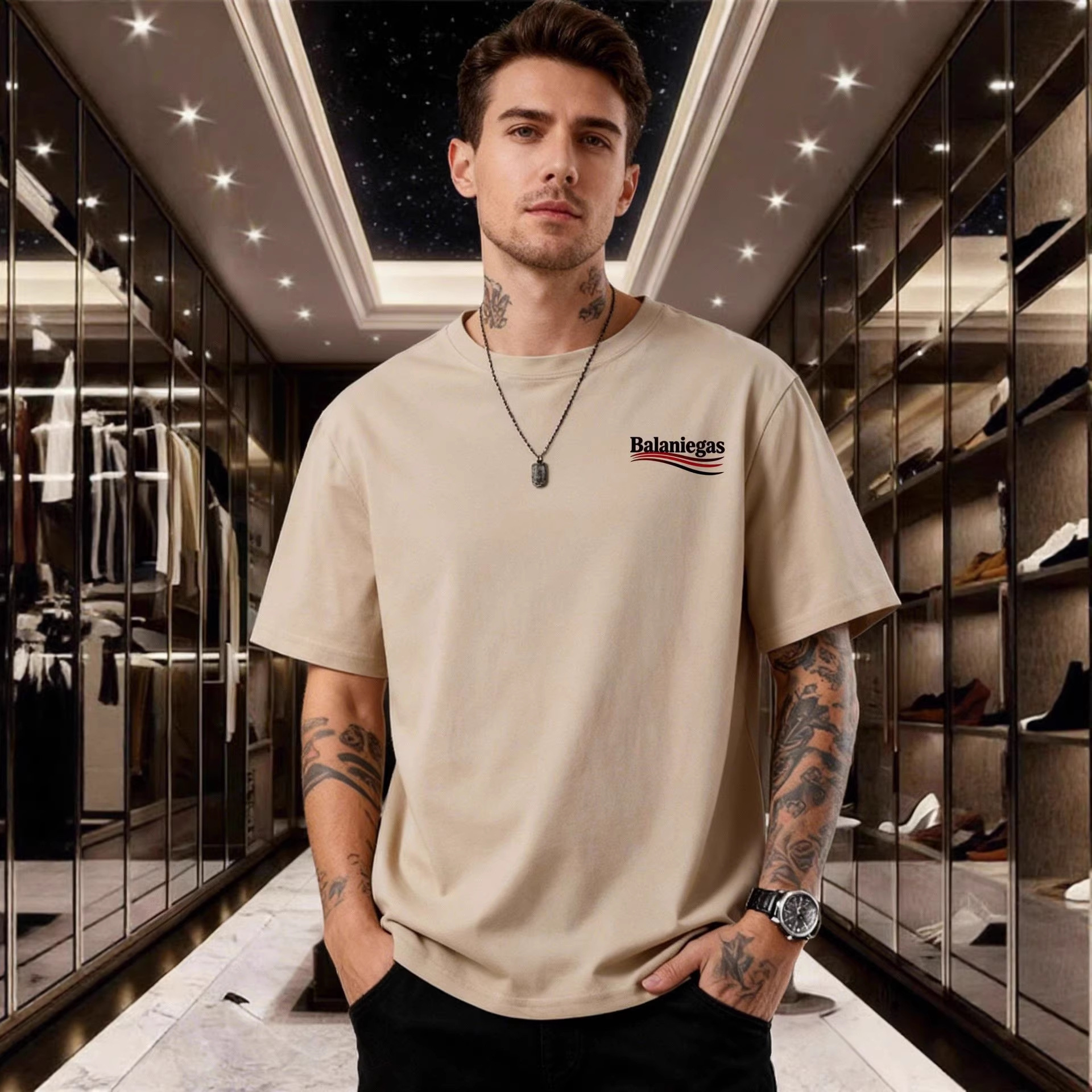 Summer Trendy Brand Printed Short-sleeved T-shirt Large Size Sports Top Fashion Men T-shirt_viptrois.com