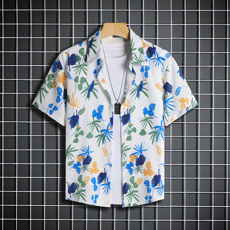 Men's Quick-Dry Floral Print Short Sleeve Shirt Loose Fit Beach Casual Hawaiian Style Shirt Machine Washable Convenience_viptrois.com