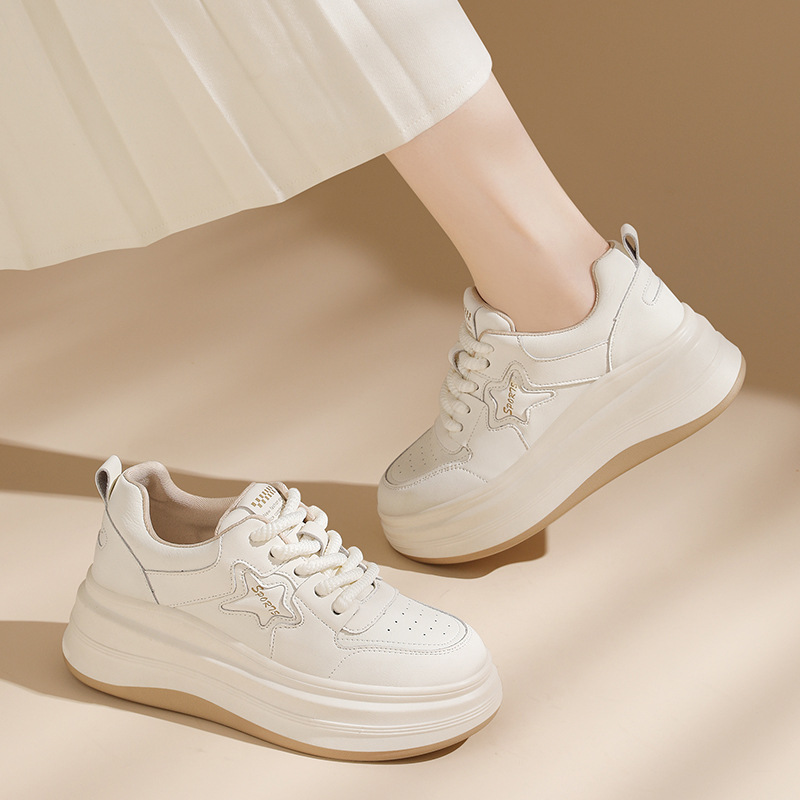 Genuine Leather Sneakers For Women 2024 Spring And Autumn New Platform Sole Non-Slip Lightweight Casual Versatile Women's White Shoes_vogvips.com