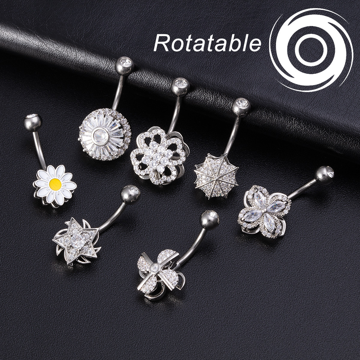 Belly button piercing with zircon stainless steel solar-powered
