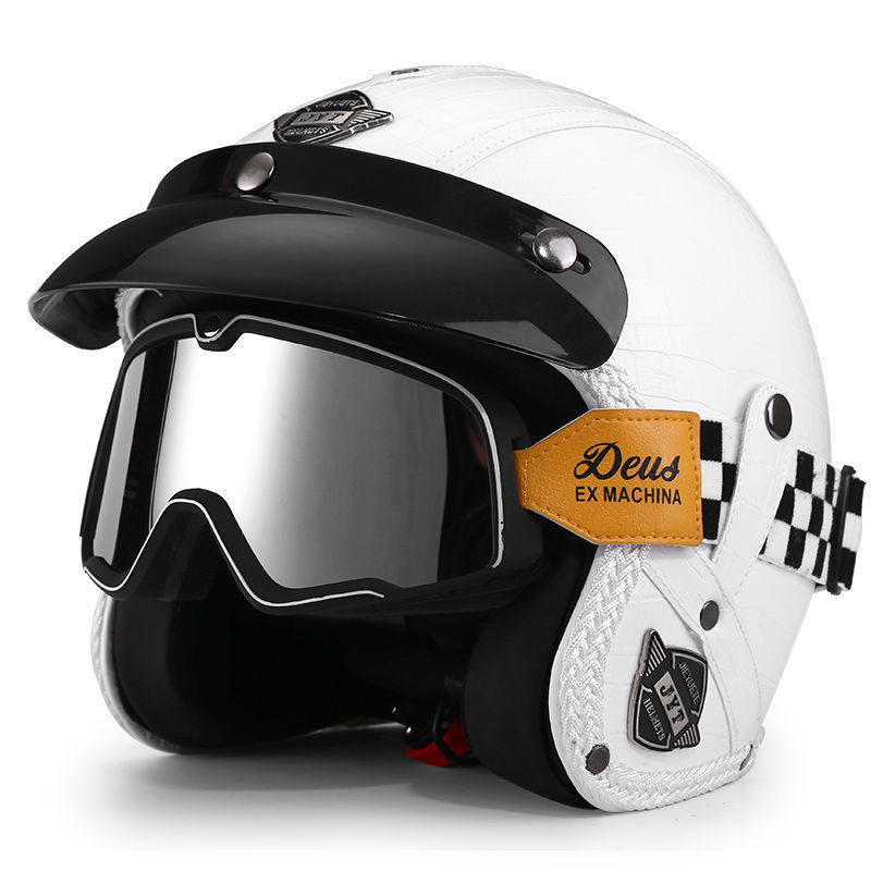 Una pieza emitida en nombre del nuevo estándar nacional 3C retro 3/4 medio casco motocicleta eléctrica pedal de verano máquina de crucero casco de cuero para hombres y mujeres