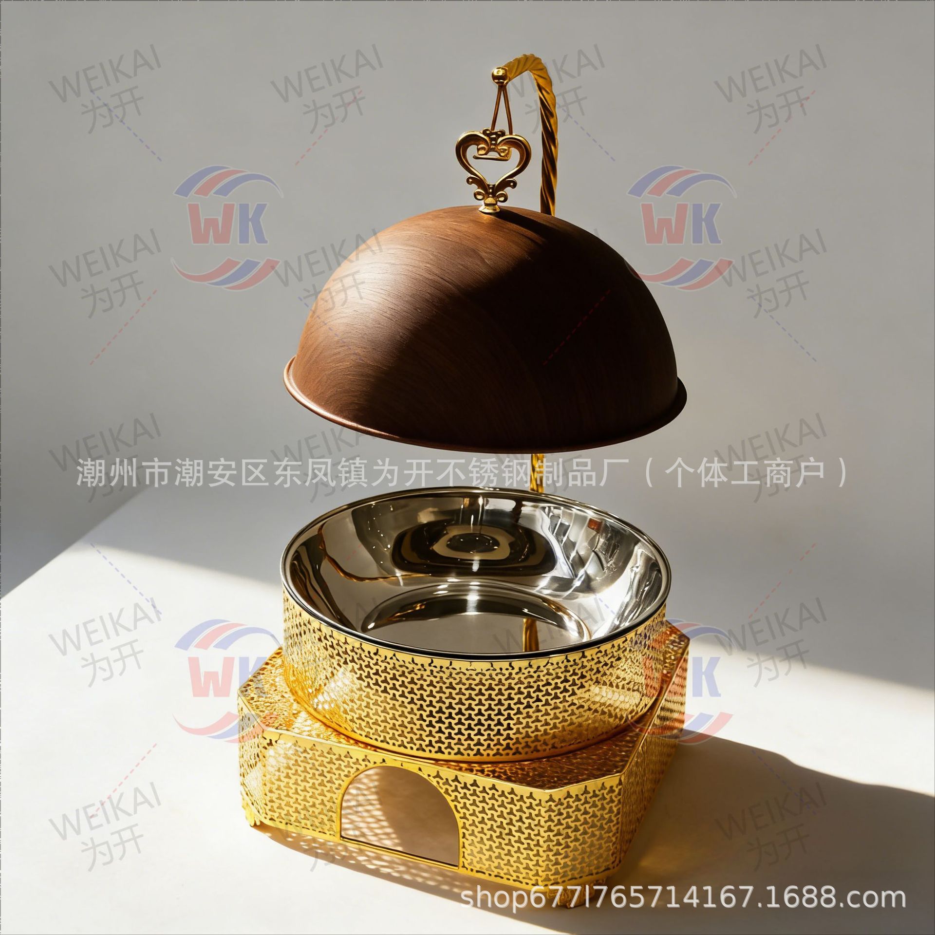 Fuente transfronteriza buffet dorado horno de lujo Hotel circular banquete de bodas horno de alcohol 8l horno de Buffy de acero inoxidable térmico image 14