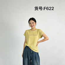 现货新款字母烫钻短袖t恤女正肩显瘦休闲百搭落肩袖纯棉上衣T恤女