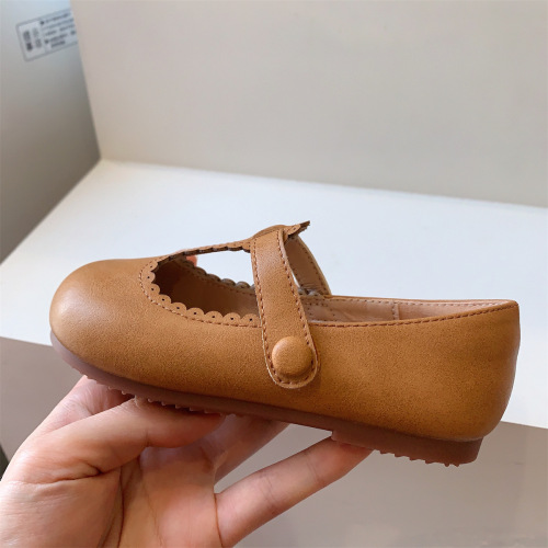 Retro Korean children's shoes shallow mouth children's leather shoes girls little princess single shoes baby grandma shoes scoop shoes 2024 spring and autumn