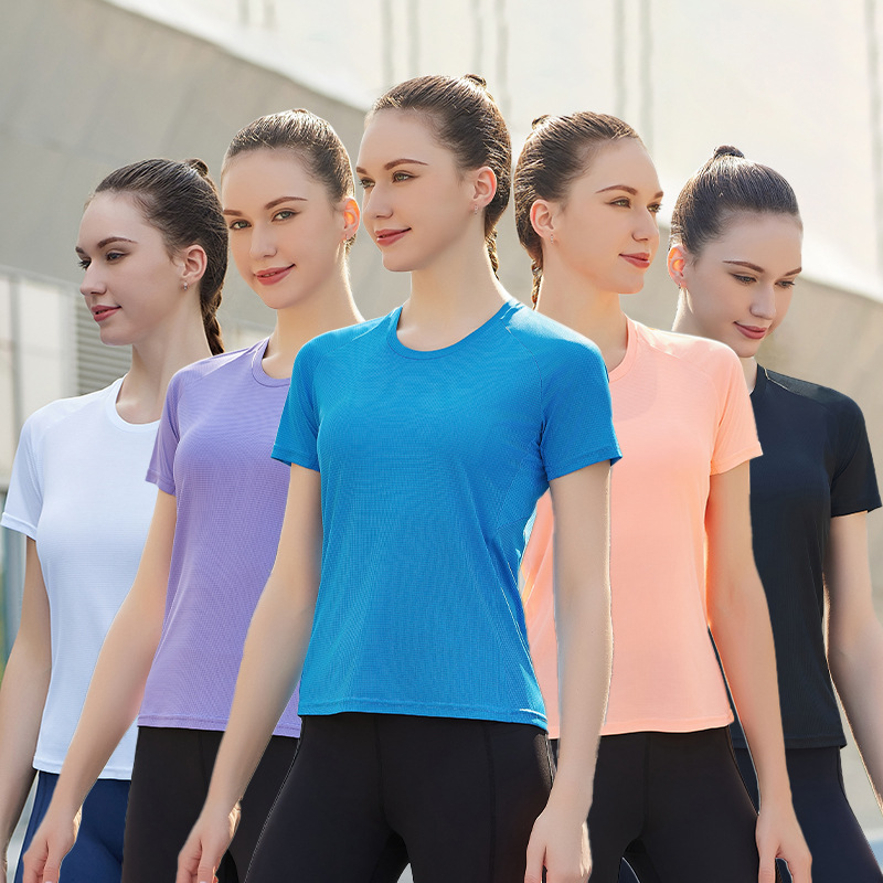 Nuevos deportes de ocio en verano, Fitness rápido, seco, transpirable, absorción de sudor, cuello redondo, manga corta, maratón femenino, carrera de montañismo