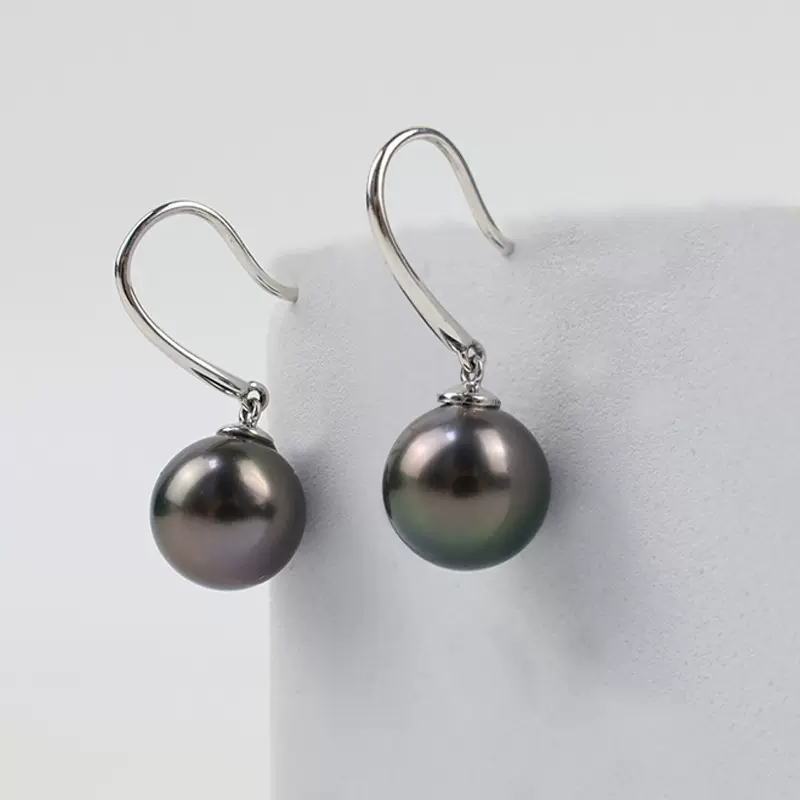 18K金黑珍珠耳环时尚海水珍珠简约耳钉大溪地黑珍珠耳环耳饰定制