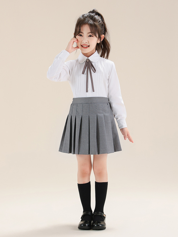 Traje de camisa blanca de manga larga para niñas Camisa blanca Traje de falda plisada de estilo universitario Traje de jardín de infantes para estudiantes de primaria