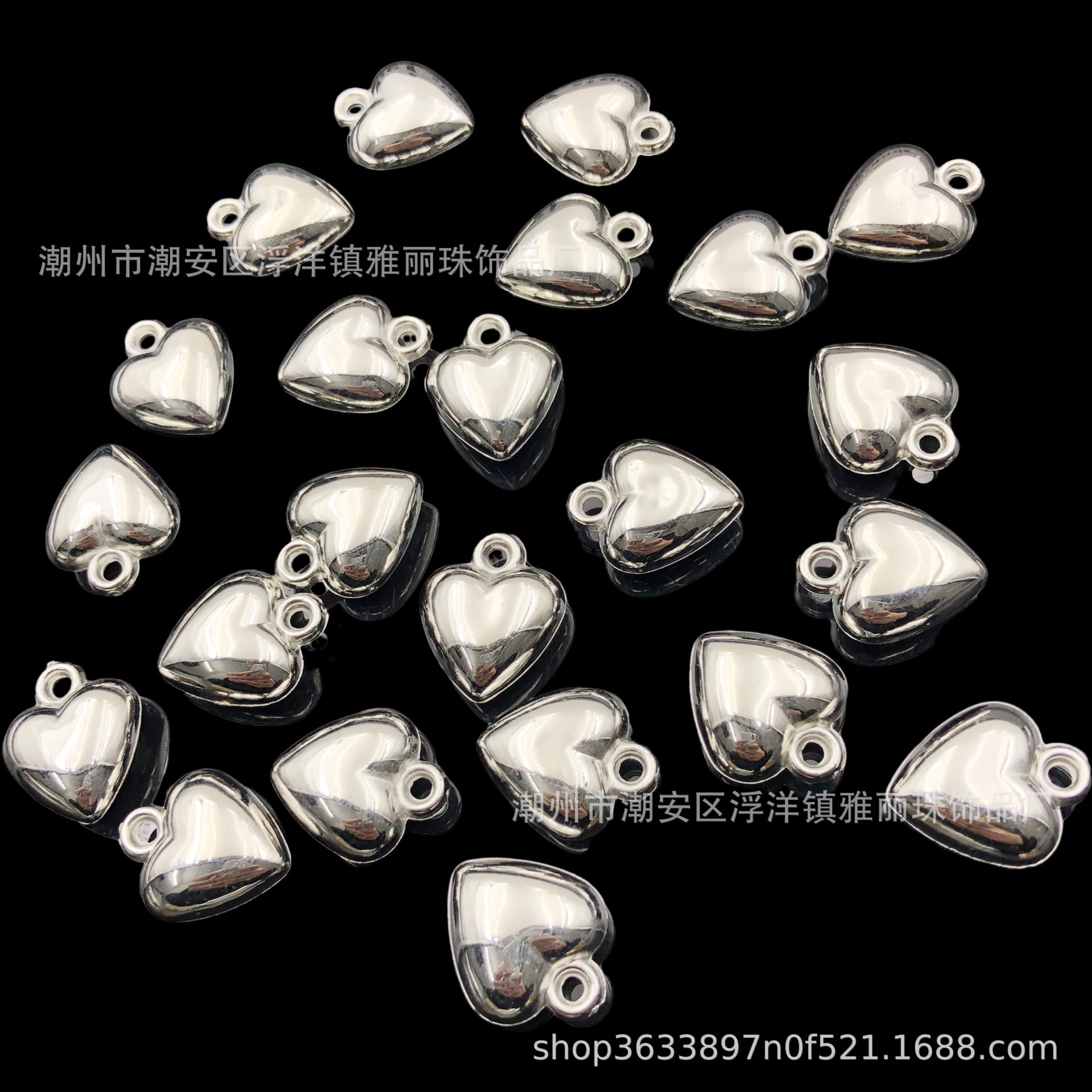 21*17mm银色桃心立体爱心手工diy吊孔首饰项链手机绳钥匙扣配件塑