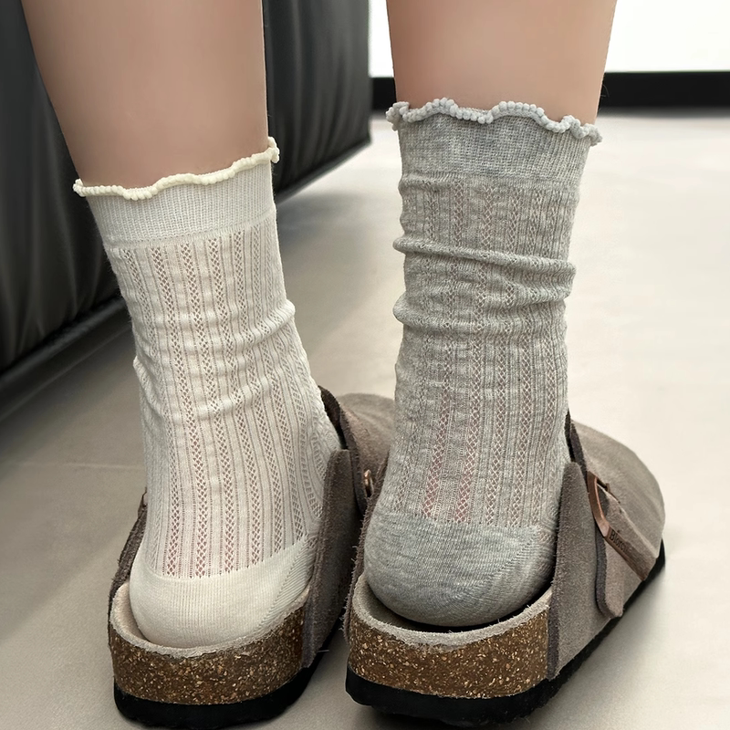 Socks Women's Korean Style Ins Fashion Hollow Lace Mesh Mid-Length Socks Spring and Summer Thin Simple Ballet Girly Style Socks Women's Korean Style Ins Fashion Hollow Lace Mesh Mid-Length Socks Spring and Summer Thin Simple Ballet Girly Style