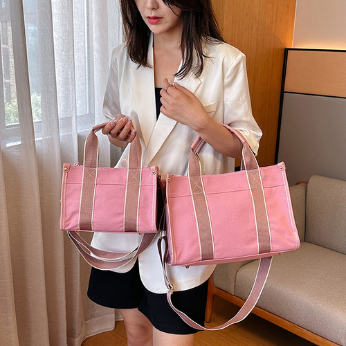 Japanese and Korean foreign trade canvas bags for women 2024 new trendy fashion handbags niche contrasting color commuter shoulder crossbody bag