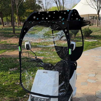 Elektromobil üçün ön şüşə çətiri (günlük) – direct delivery of electric vehicle - large-dome-black-snowflake-four-seasons-model-car-options-with-rearview-mirrors
