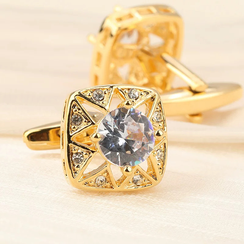 High-End Business Crystal Diamond Cufflinks Gift Box Men's Cuff Nails French Men's and Women's Cufflinks Shirt Cuff Nails