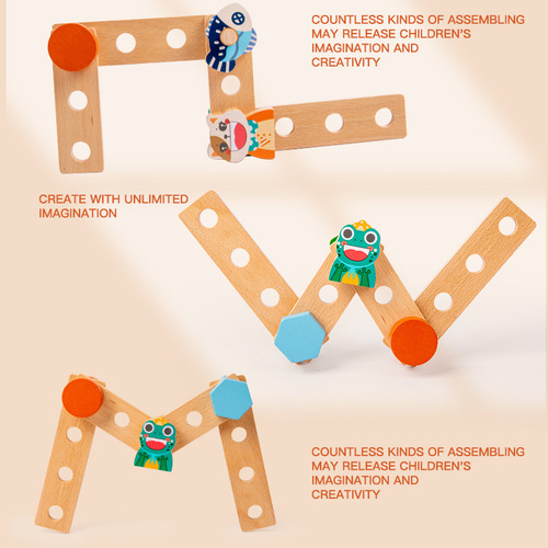 Young children early education animal beading string screw assembly game wooden disassembly shape matching educational toys