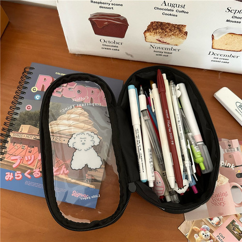 ins Japanese original puppy transparent pencil bag large capacity stationery bag student high-value pencil case for primary and secondary school students