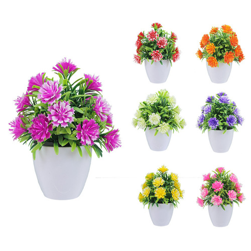 17 Small Daisies Hemisphere Roses Small Pot Plant Set Artificial Flower Pot Plant Simulation